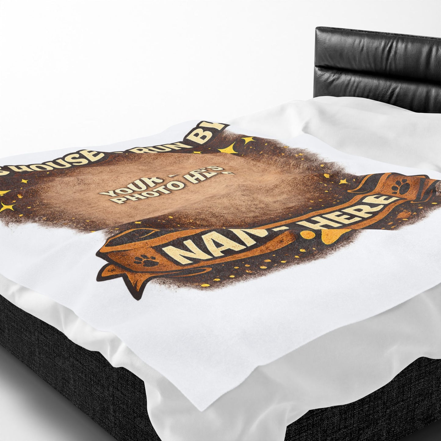 Personalized "This House Is Run By" Dog Photo Velveteen Plush Blanket — Custom Name & Pet Photo