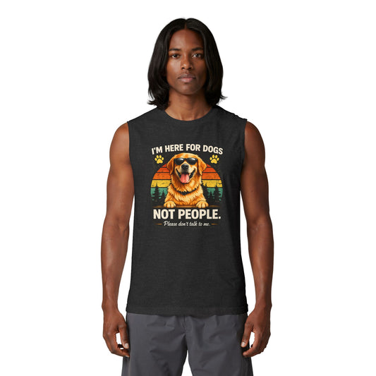 Dog Lover Muscle Tank — "I'm Here for Dogs, Not People" Vintage Golden Retriever Tank Top