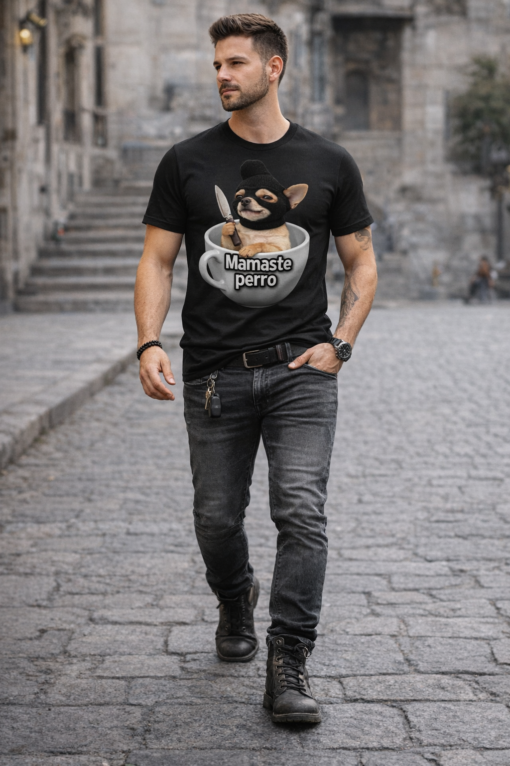 Mamaste Perro Tee — Funny Chihuahua in Tea Cup Graphic T-Shirt