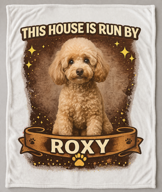 Personalized "This House Is Run By" Dog Photo Velveteen Plush Blanket — Custom Name & Pet Photo