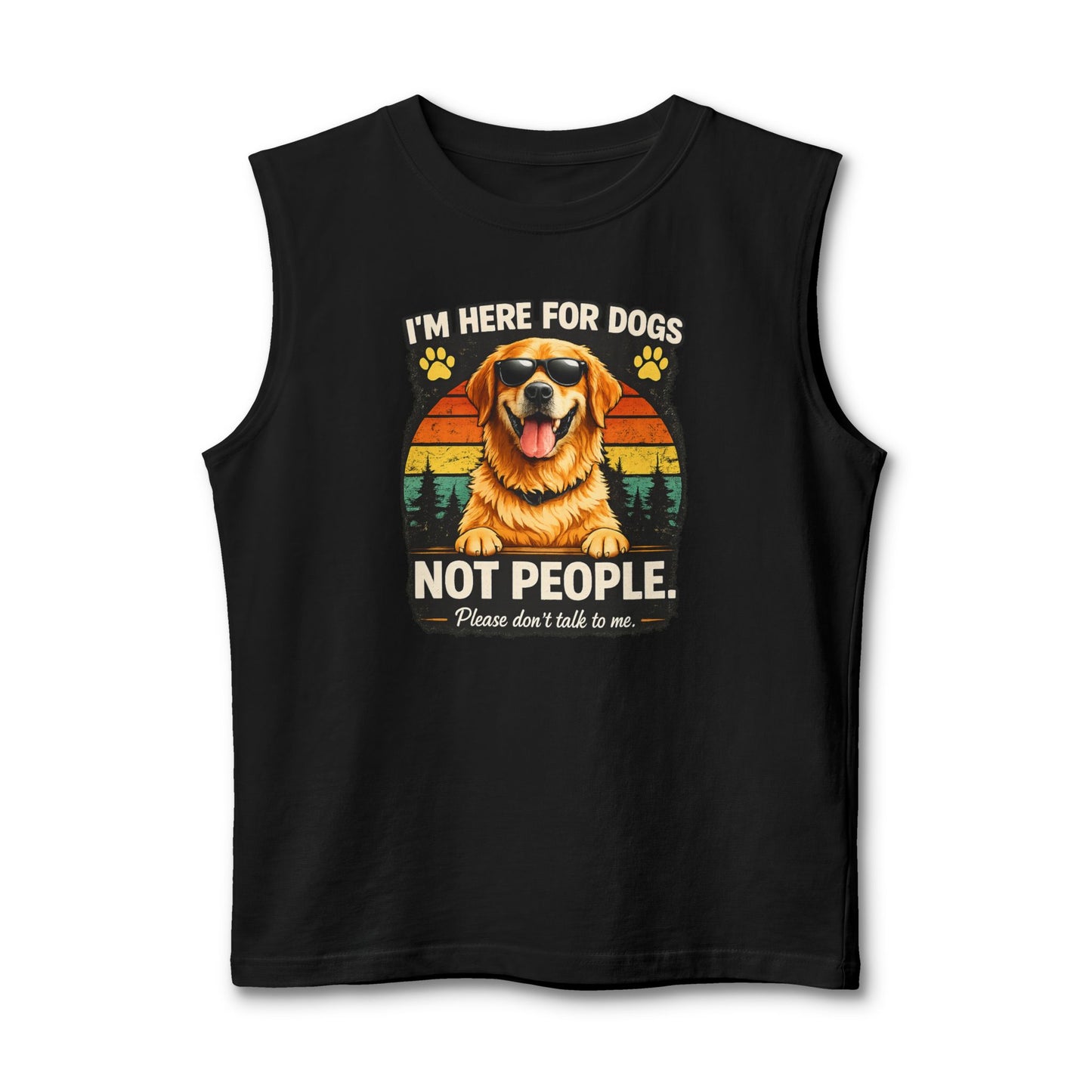 Dog Lover Muscle Tank — "I'm Here for Dogs, Not People" Vintage Golden Retriever Tank Top