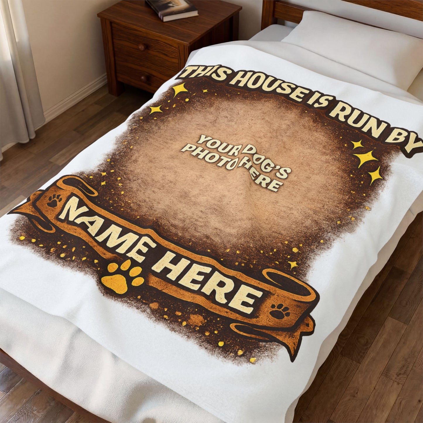 Personalized "This House Is Run By" Dog Photo Velveteen Plush Blanket — Custom Name & Pet Photo
