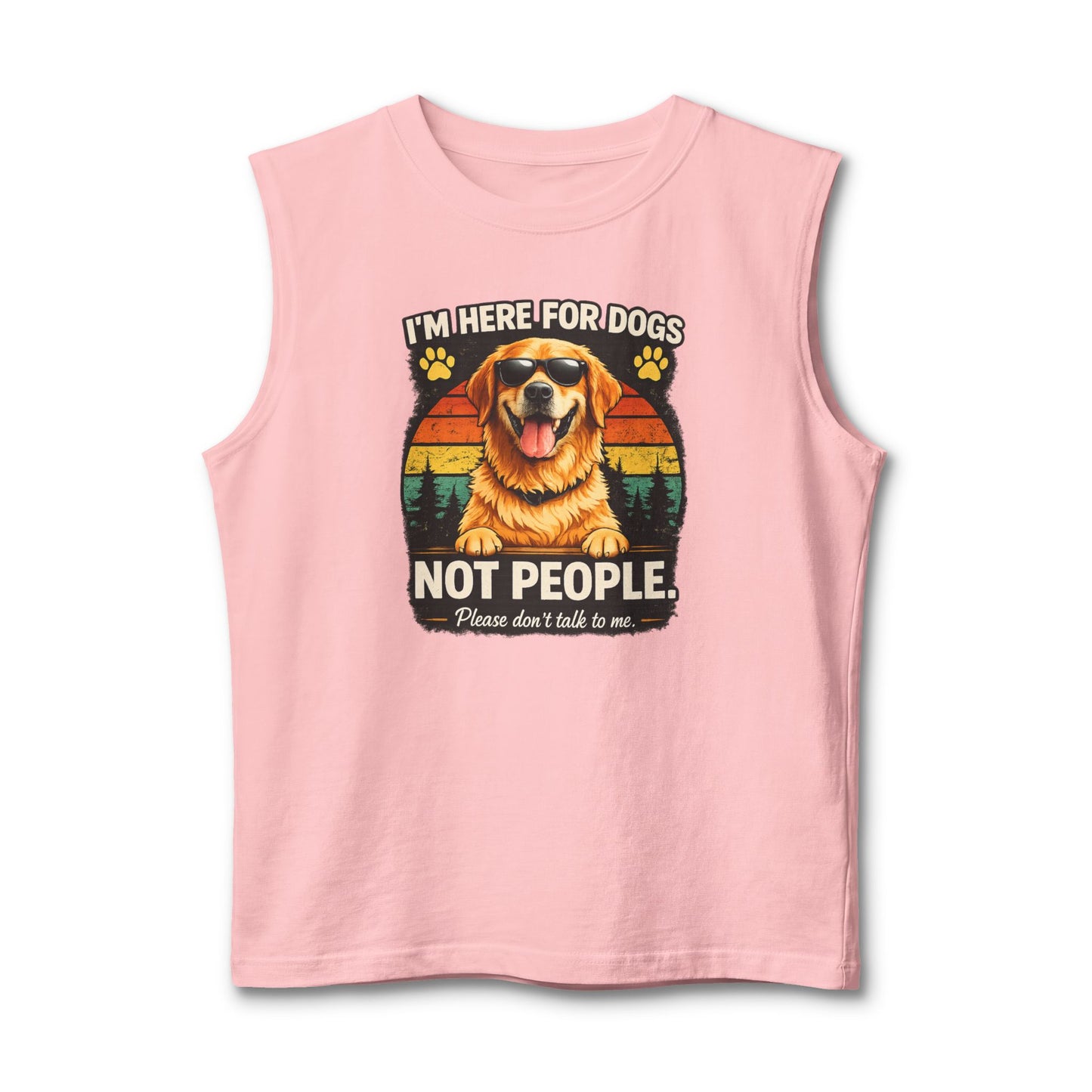 Dog Lover Muscle Tank — "I'm Here for Dogs, Not People" Vintage Golden Retriever Tank Top