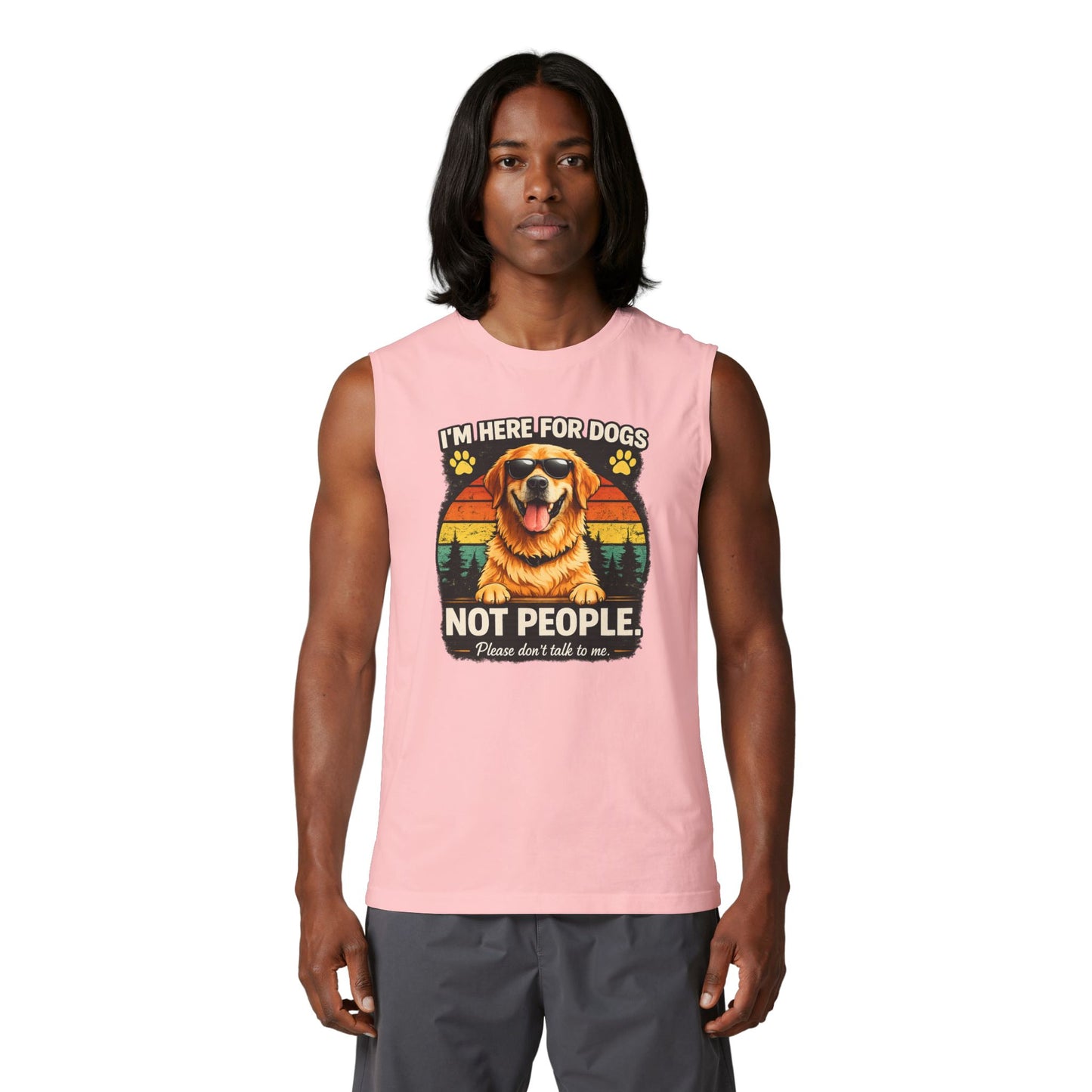 Dog Lover Muscle Tank — "I'm Here for Dogs, Not People" Vintage Golden Retriever Tank Top