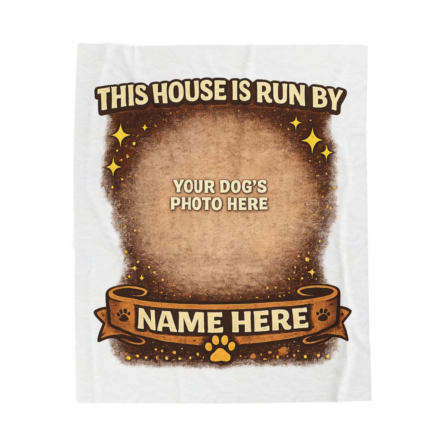 Personalized "This House Is Run By" Dog Photo Velveteen Plush Blanket — Custom Name & Pet Photo