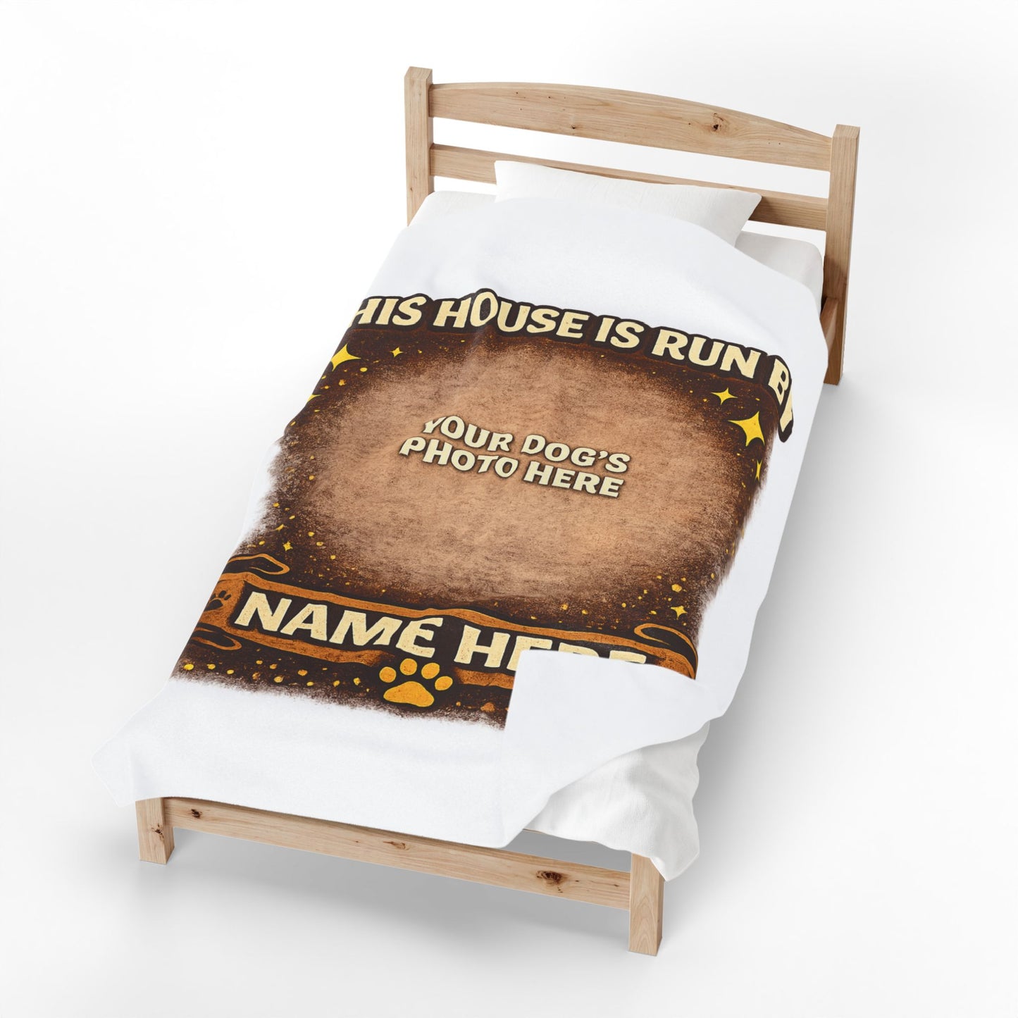 Personalized "This House Is Run By" Dog Photo Velveteen Plush Blanket — Custom Name & Pet Photo
